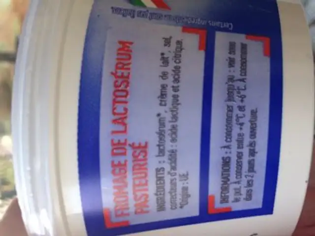RICOTTA 250g ingredients label