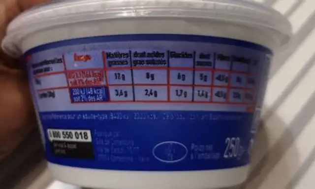 RICOTTA 250g nutrition facts table