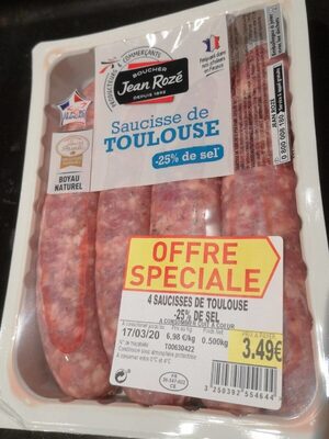 Saucisse de Toulouse - 25% sel front packaging