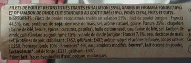 Escalope cordon bleu ingredients label