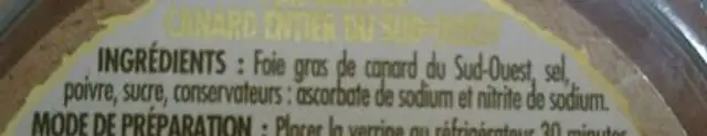 Foie Gras de Canard Entier du Sud-Ouest ingredients label