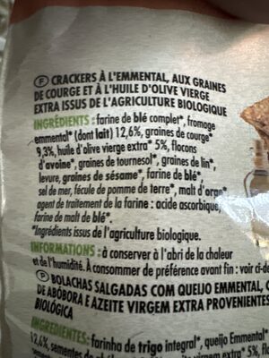Mini crackers emmental graines de crouges Bio - 110g ingredients label