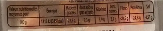 DES DE CHORIZO 100g RANOU nutrition facts table