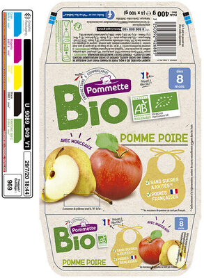 Quadrette pomme poire morceaux SSA - 4x100g - 8 mois front packaging