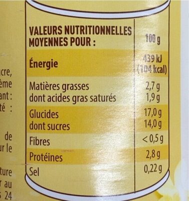 Crème dessert saveur vanille nutrition facts table