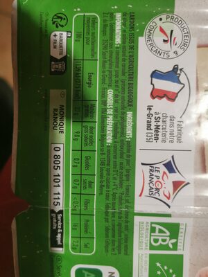 LARDONS NATURE BIO CSN 2x75g ingredients label