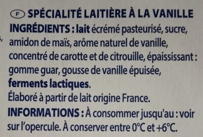 SKYR Vanille ingredients label