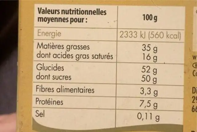 Les escargots lait nutrition facts table