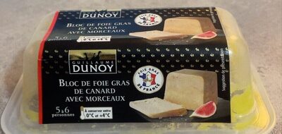 Bloc de foie gras de canard avec morceaux front packaging