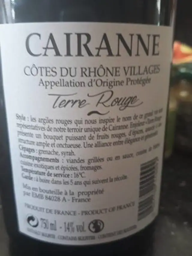 Vin ingredients label