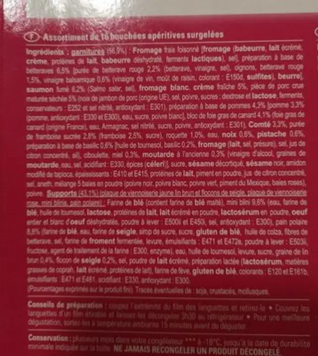16 canapés divins ingredients label