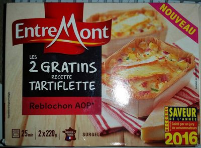 Les 2 gratins recette tartiflette, Reblochon AOP front packaging