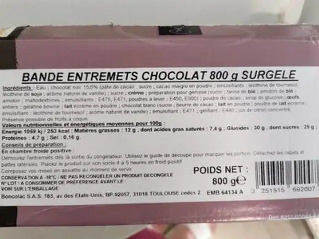 Bande entremets chocolat surgele nutrition facts table