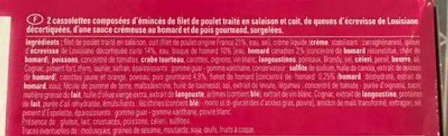 2 cassolettes gourmandes poulet et ecrevisses ingredients label