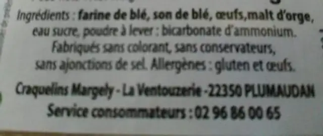 Craq Ô Son ingredients label