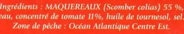 Maquereaux à la sauce tomate ingredients label