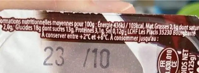 Crème Dessert Chocolat 2 % nutrition facts table