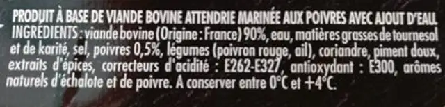 2 pavés marinés aux 2 poivres ingredients label