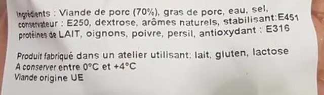 Mini saucisses pré-cuites ingredients label