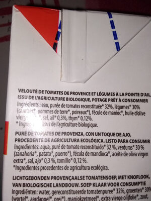 Velouté de tomates de Provence à la pointe d'ail ingredients label