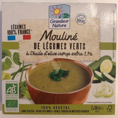 Mouliné de légumes verts à l'huile d'olive vierge extra 1,1%, issu de l'agriculture biologique