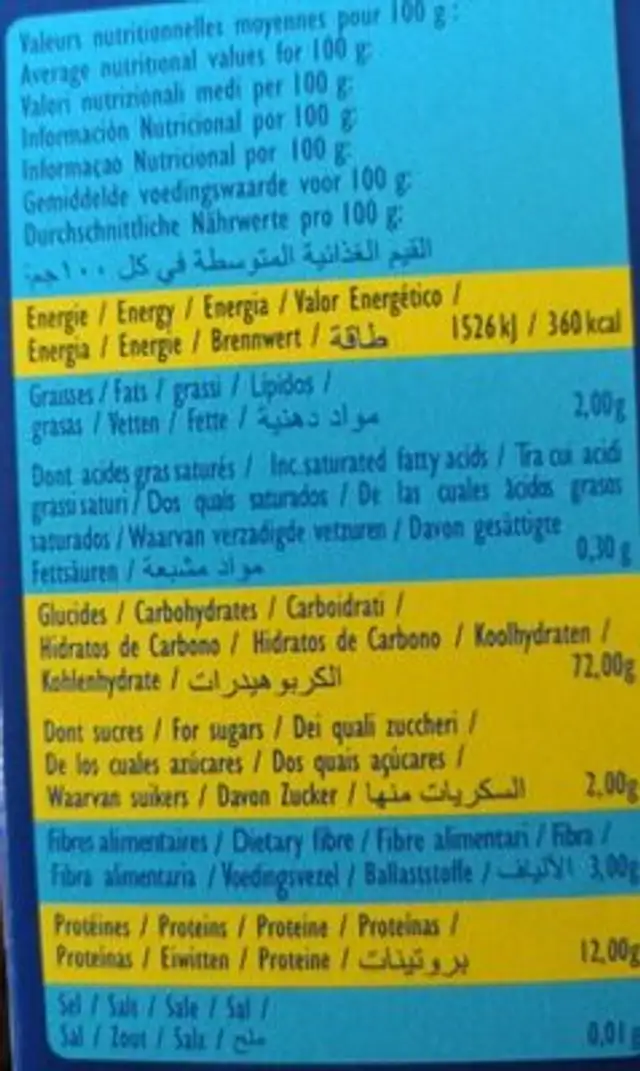 Couscous Extra Fin Al Badia 1 KG, 1 Paquet nutrition facts table