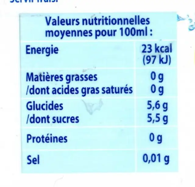 CRISTALINE Eau de Source au jus de fruits PECHE 1.5L nutrition facts table