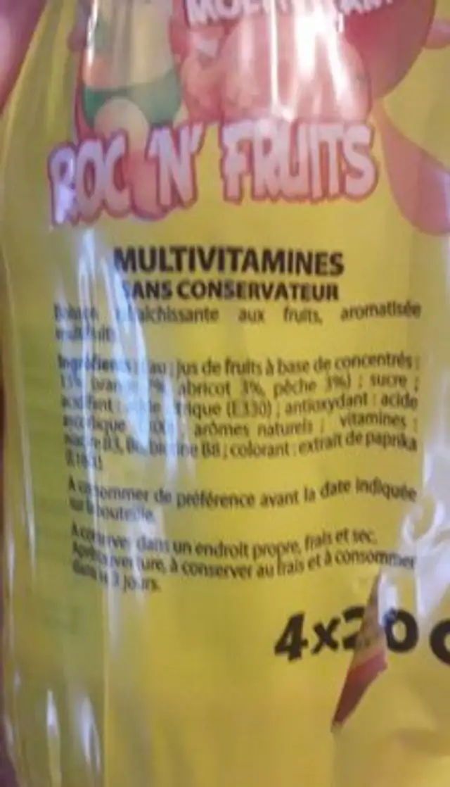 Boisson multivitaminé ingredients label