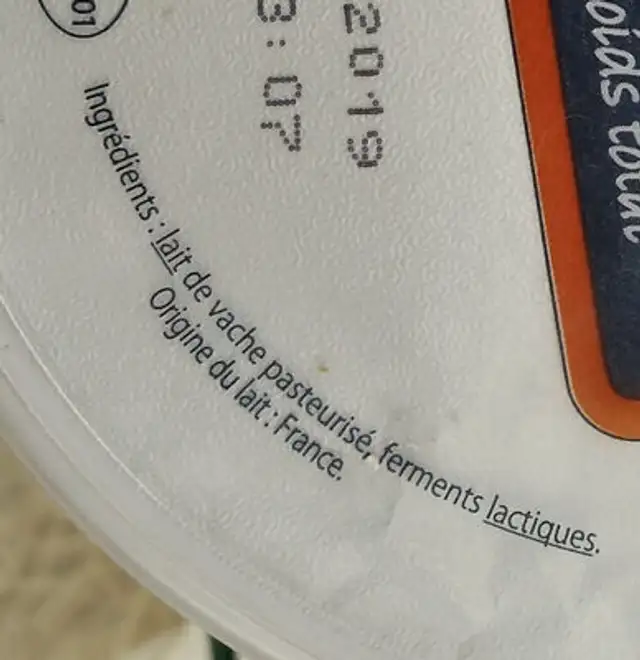 Fromage frais de campagne ingredients label