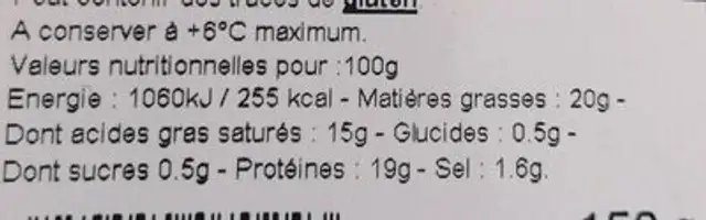 Le petit vey nutrition facts table