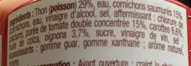 Thon à la catalane ingredients label