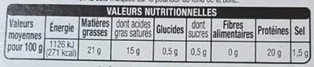 Le Camembert nutrition facts table