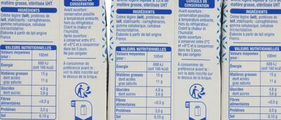 Crème légère fluide15% mat. gr. nutrition facts table
