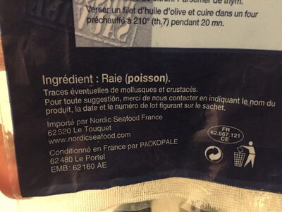 Aile de raie ingredients label