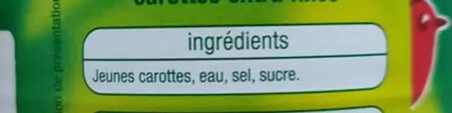 Carottes extra fines ingredients label