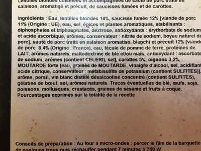 Petit salé aux lentilles ingredients label
