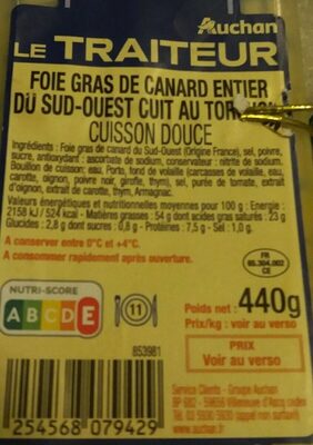 Fois gras canard entier nutrition facts table