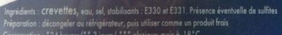 Queues de crevettes décortiquées cuites ingredients label