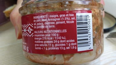 Orocbat, Pâté de campagne à l'Armagnac, le pot de 180 g ingredients label