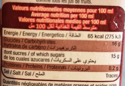 Lot 6 Recre 100% jus d'orange 20CL nutrition facts table