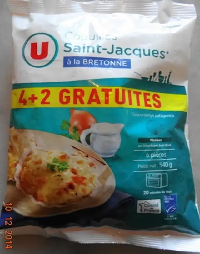 Coquilles Saint-Jacques* à la Bretonne (4 + 2 Gratuites), Surgelé front packaging