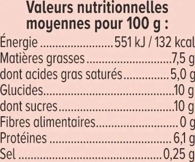 Lait concentré non sucré 7,5%MG, 410g ingredients label