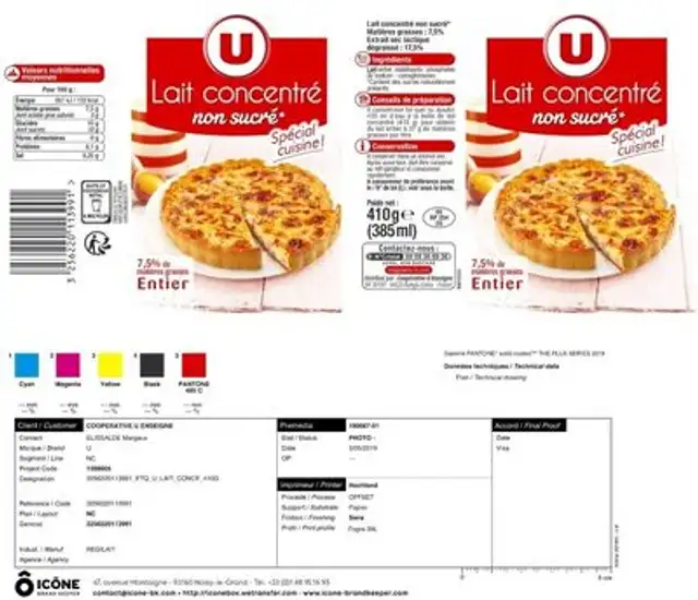Lait concentré non sucré 7,5%MG, 410g nutrition facts table