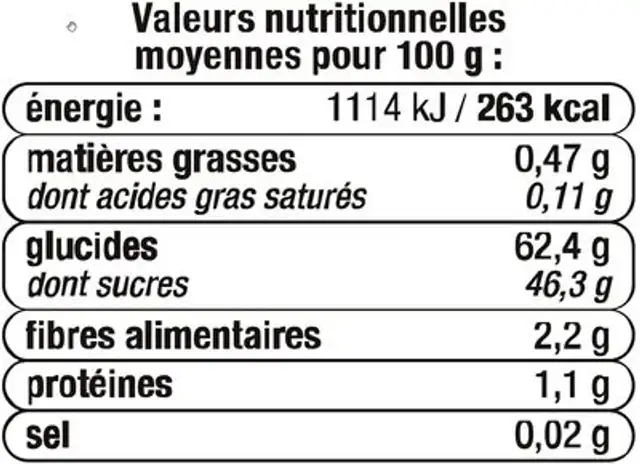 Crème de marrons vanillée bocal de 350g nutrition facts table