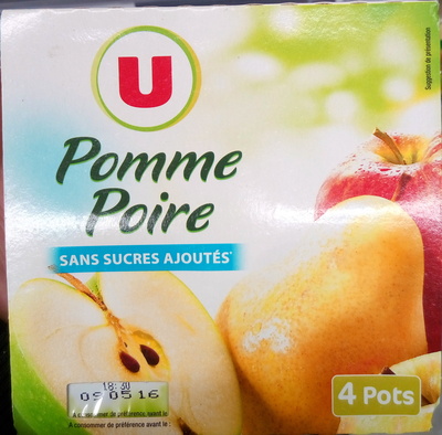 Purée de fruits aux pommes poires sans sucres ajoutés 4x100g front packaging