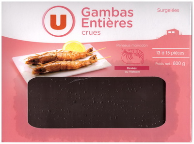 Gambas entières crues surgelées