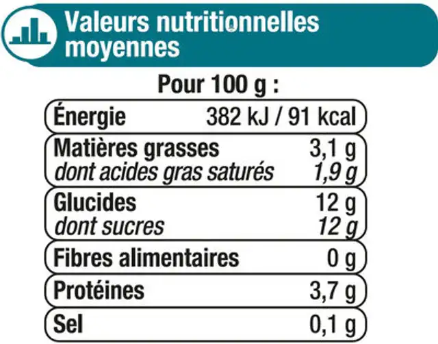 Lait fermenté au bifidus sucré saveur citron 4x125g nutrition facts table