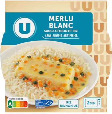 Plat cuisiné Merlu blanc sauce citron et riz barquette micro-ondable de 300g