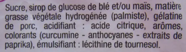 Bonbons tendres 6 parfums U ingredients label