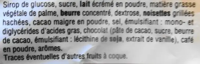 Caramels Tendres, assortiment 4 parfums ingredients label